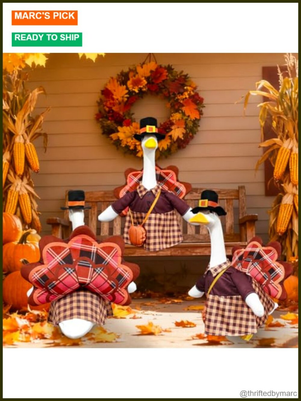 Turkey Porch Goose Outfits Fits 23 Inch Statue Fall Plaid Pumpkin Lawn Decor - Picture 6 of 6